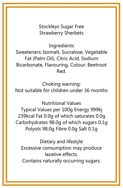 250g Cotton Bag of Sugar Free Strawberry Sherbets Sweets