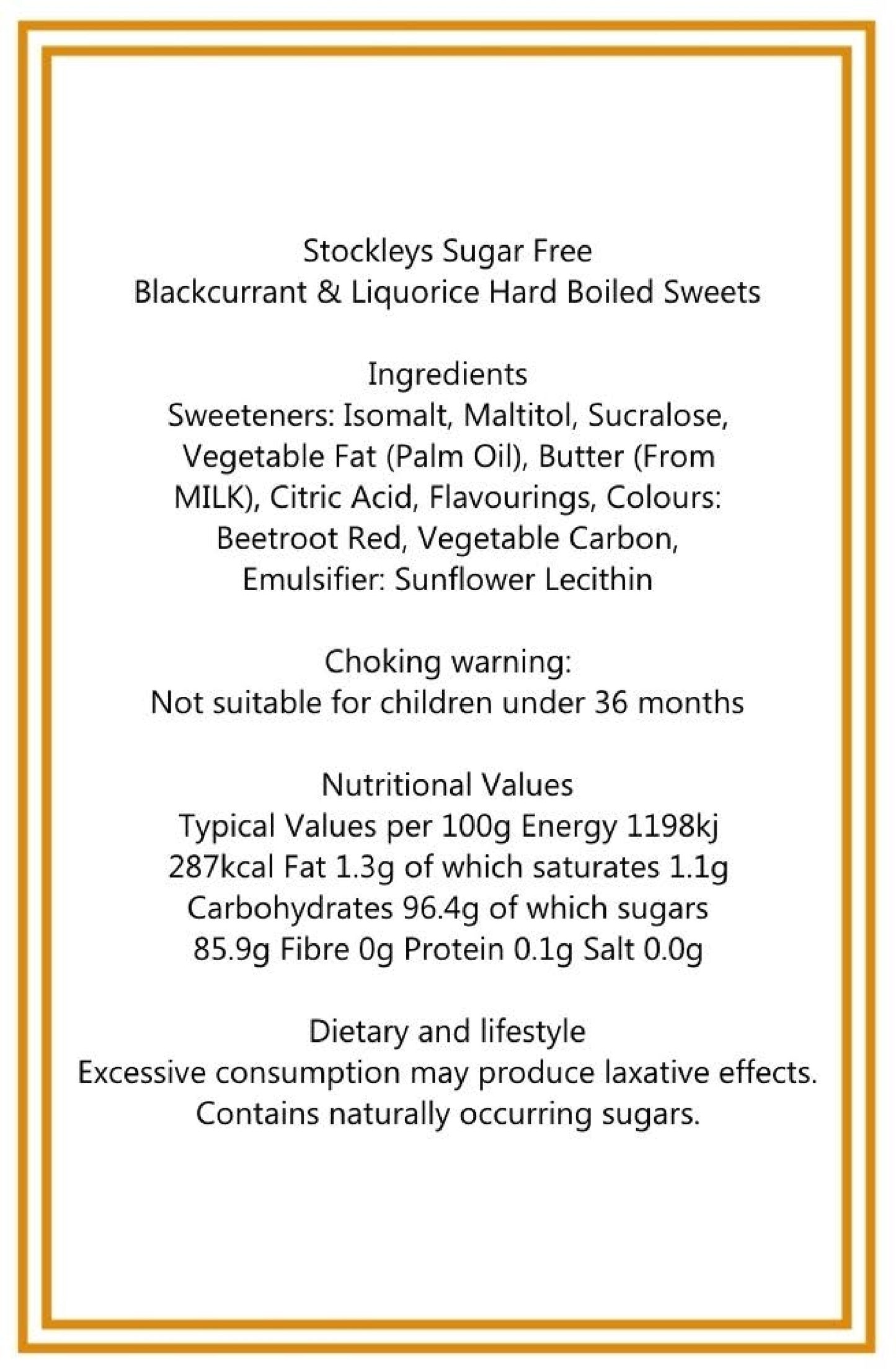 Sachet de 300 g de cassis et de réglisse Stockleys sans sucre