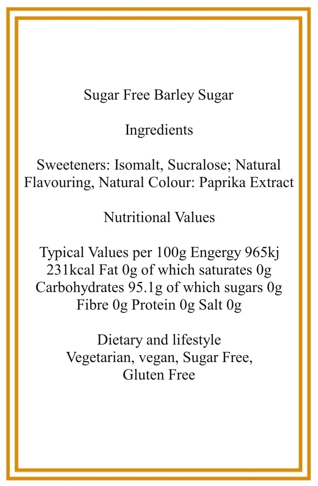 250g Pouch of Sugar Free Barley Sugar Hard Boiled Sweets