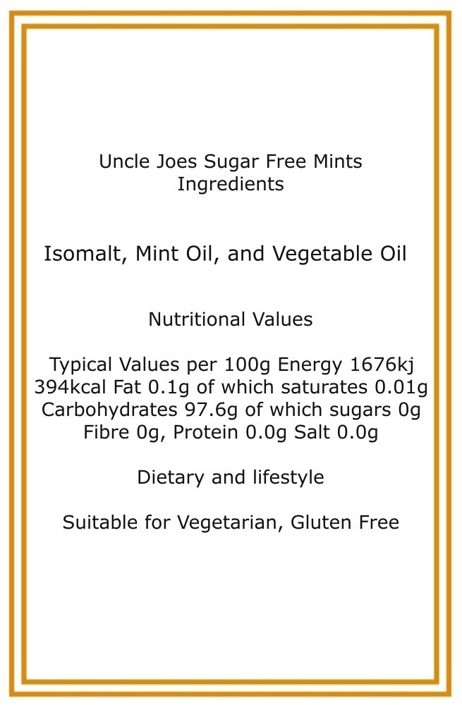 300g Square Window Ivory White Pattern Box of Uncle Joes Sugar Free Mints