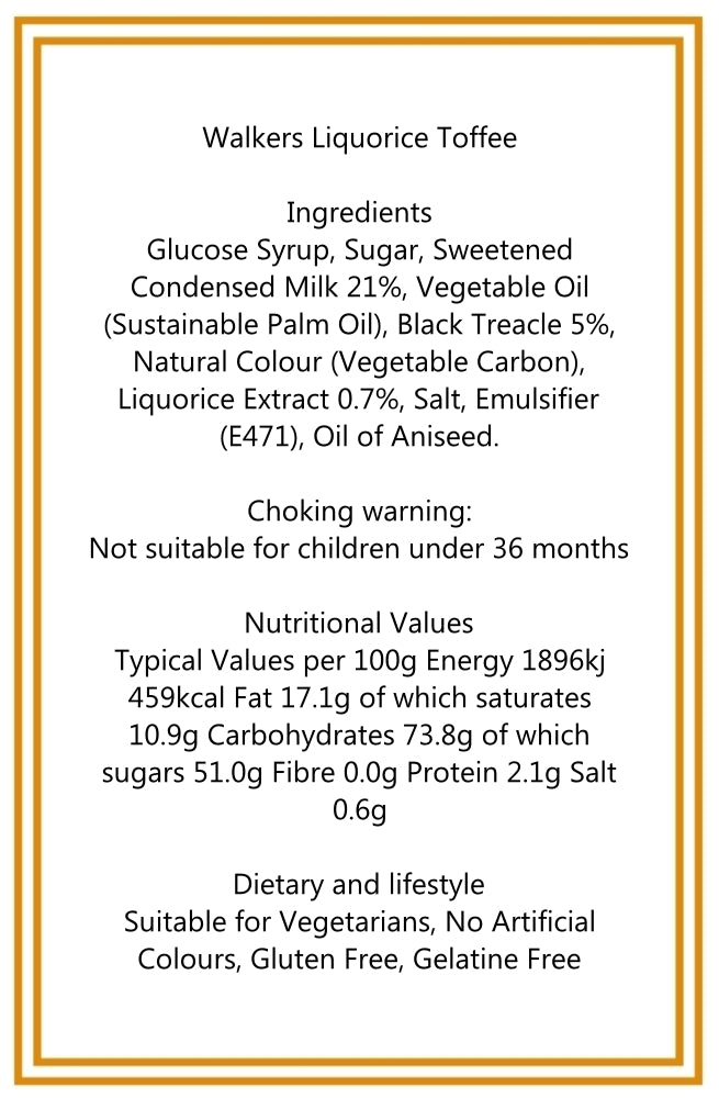 300g Square Window Ivory White Pattern Box of Walkers Liquorice Toffee