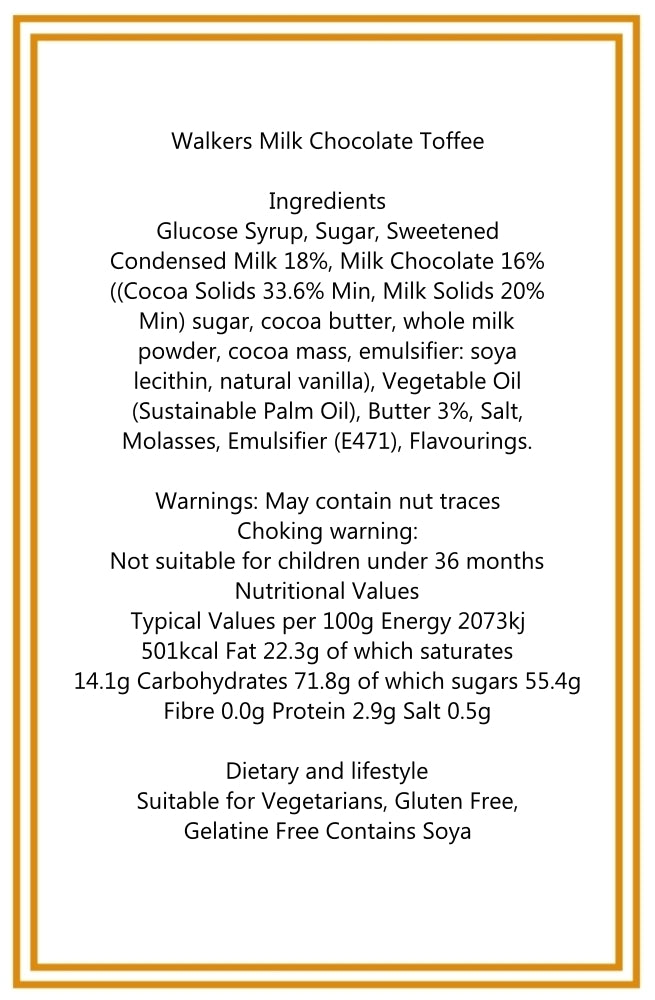 200g White Cardboard Tube of Walkers Milk Chocolate Toffee