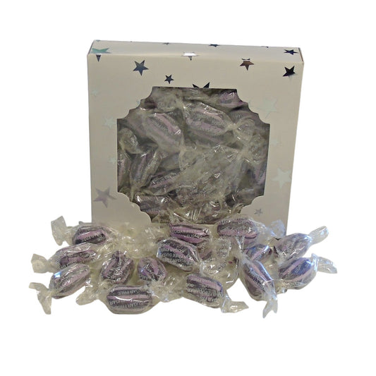 300g Square Window Pattern Box of Sugar Free Blackcurrant and Liquorice