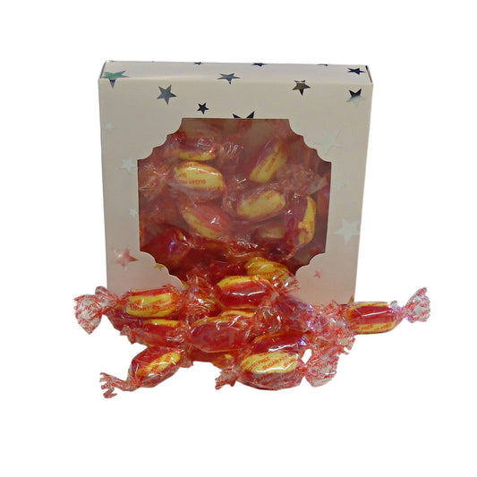 300g Square Window Pattern Box of Sugar Free Rhubarb and Custard