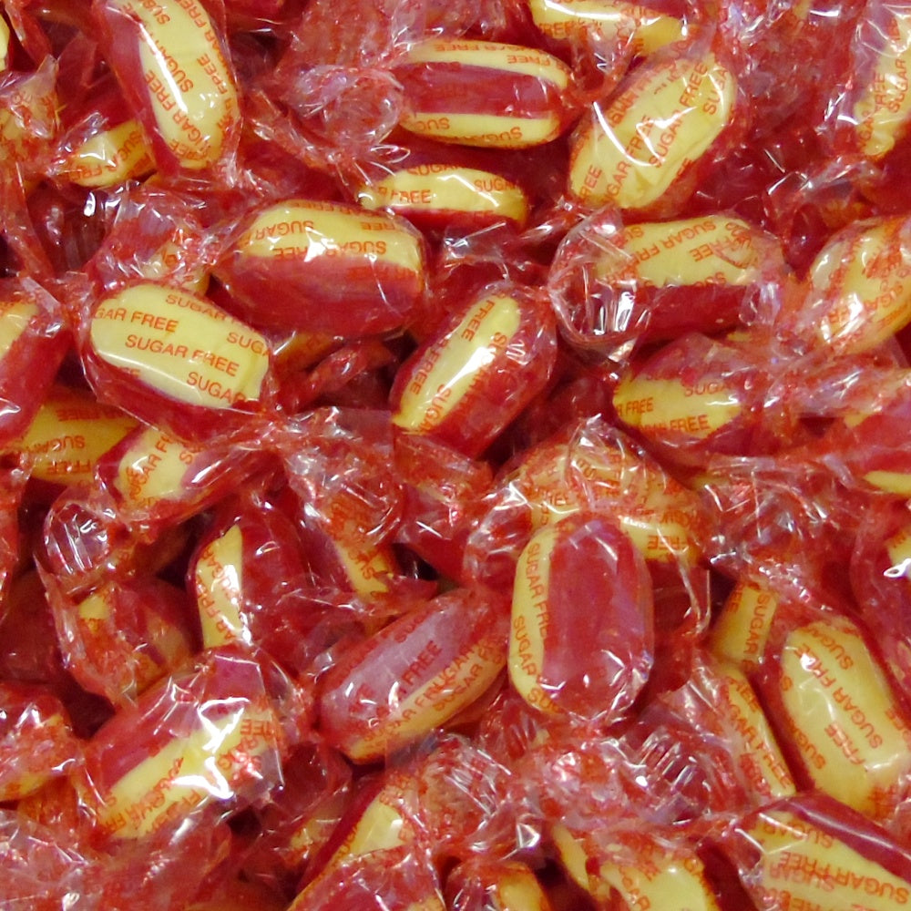 300g Square Window Pattern Box of Sugar Free Rhubarb and Custard