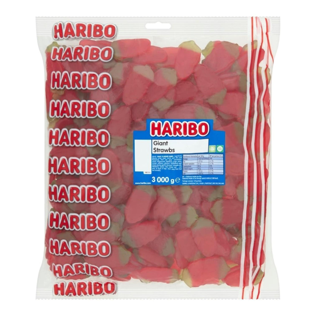 Haribo Giant Strawbs 3kg Bulk Bag Sweets | Pots of Sweets