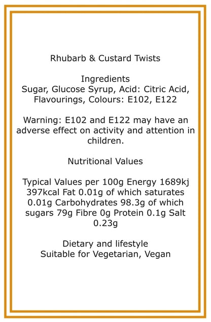300g Square Coloured Box of Rhubarb & Custard Twists