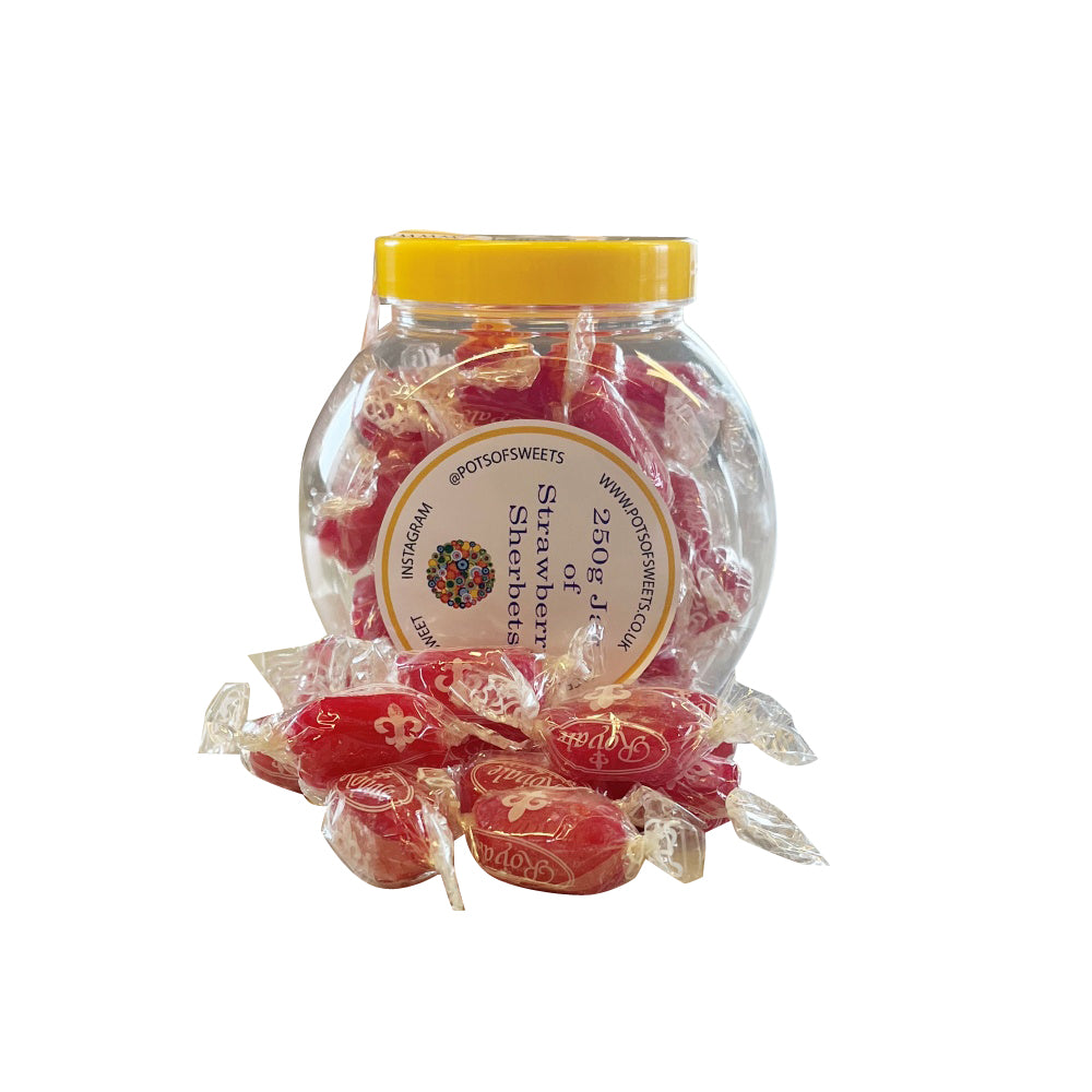 250 g Keksdose mit einzeln verpackten Erdbeer-Sorbet-Süßigkeiten