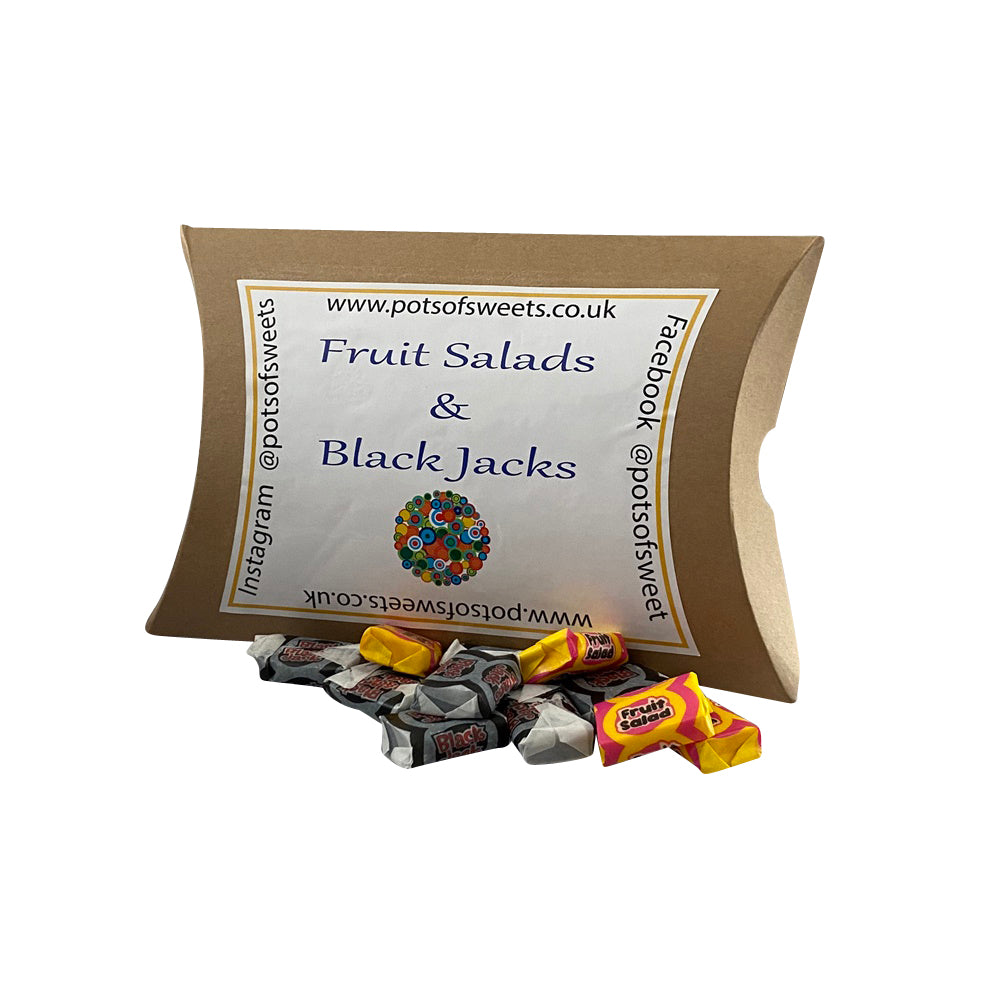250g Kraft-Kissenschachtel mit Black Jacks und Obstsalaten