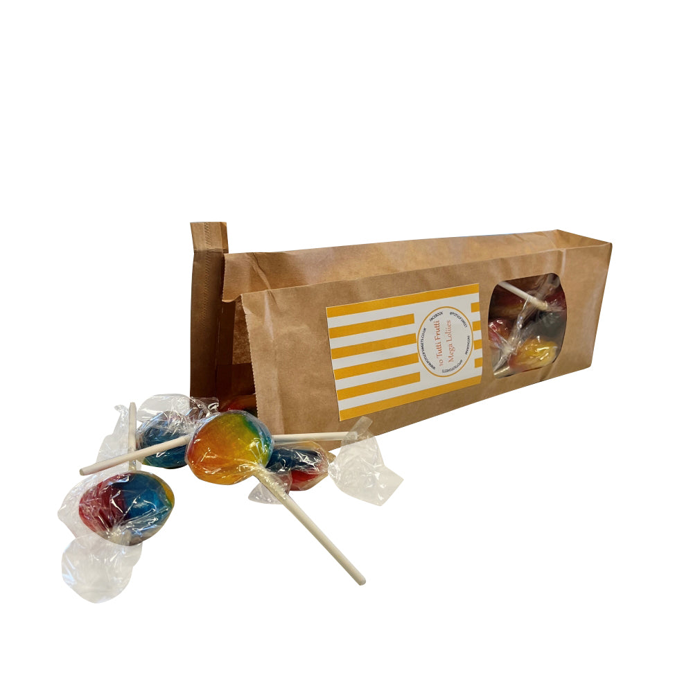 Bag of 10 Tutti Fruity Flavour Individually Wrapped Mega Lollies