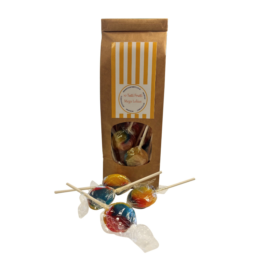 Bag of 10 Tutti Fruity Flavour Individually Wrapped Mega Lollies