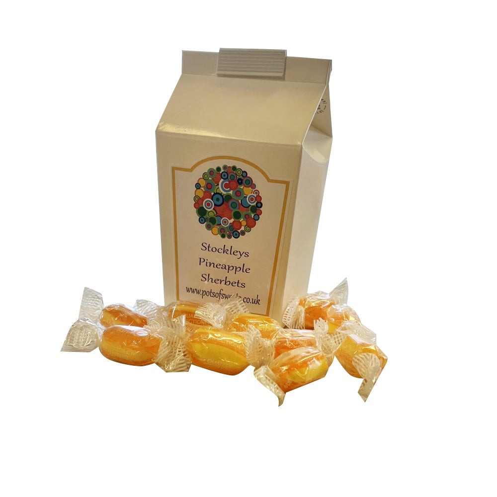 250-g-Karton mit einzeln von Stockleys verpackten Sherbet-Ananas-Süßigkeiten